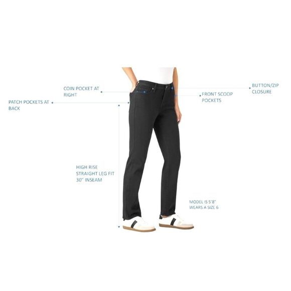 Member's Mark Women's Straight Jeans - Black Wash - Size 8 - Picture 6 of 13